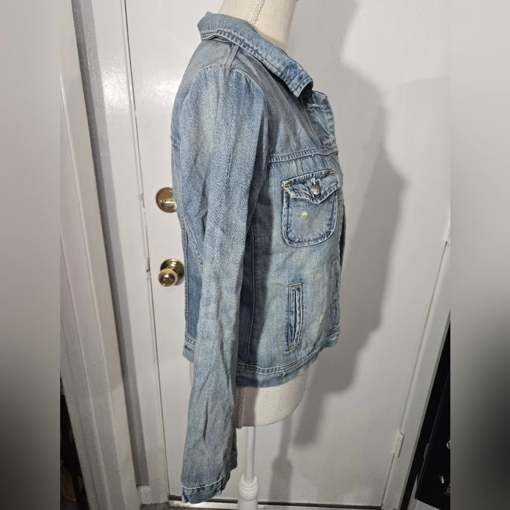 J. Crew Womens Classic Jean Jacket Sz XS Cotton Distressed Denim Blue 21769 - Picture 7 of 10